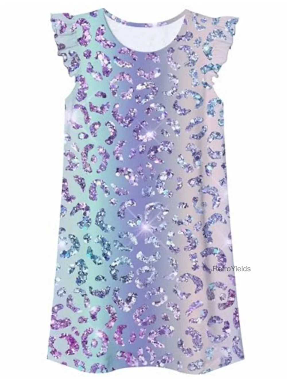 Girls Summer Pajama Dress Flutter Sleeve Nightgown Soft Polyester Blend